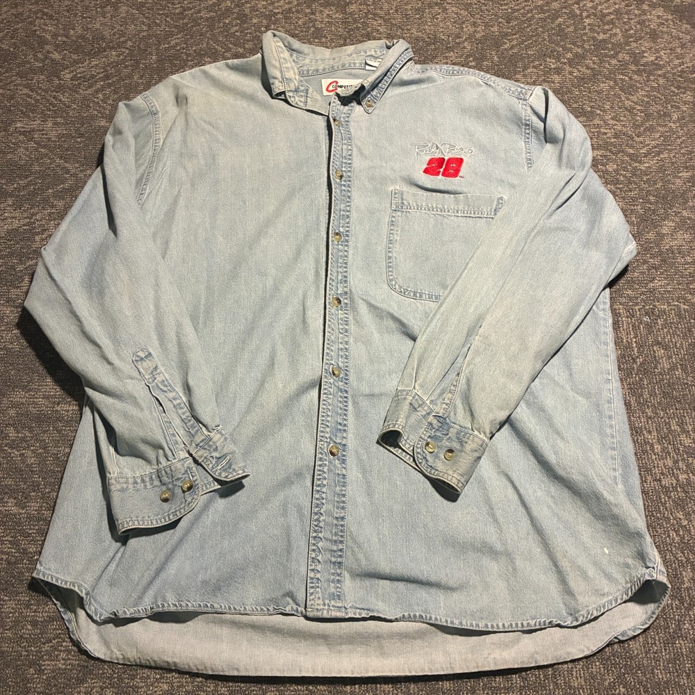 Vintage Ricky Rudd #28 NASCAR Denim Shirt Competitors View Mens XL Racing